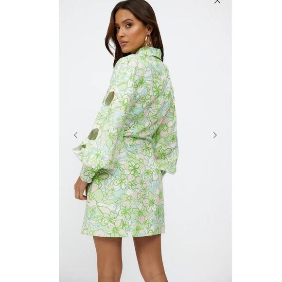NWT C/MEO Far Away Mini Dress Apple Green Floral Size 4 - Picture 5 of 9